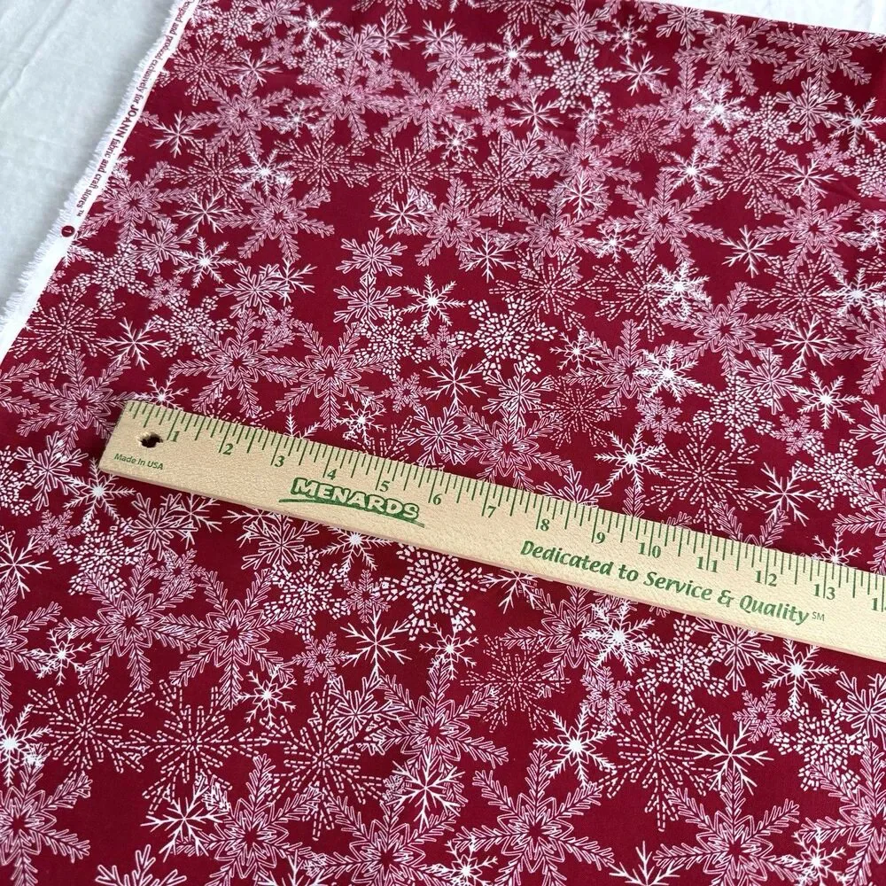 Snowflake Fabric on Red Quilt Cotton Joann's Blender Christmas Winter 2yd x 44